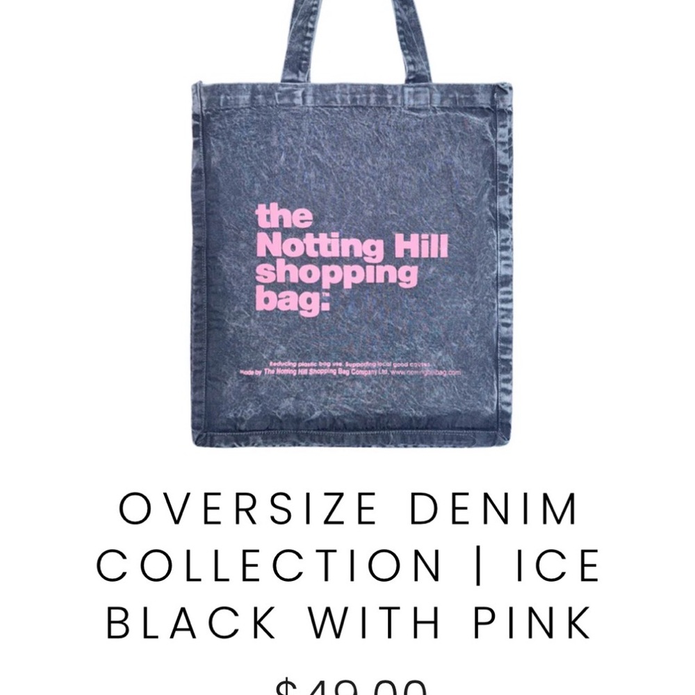 Denim Notting Hill Shopping Bag with Pink Text - Picture 2 of 4